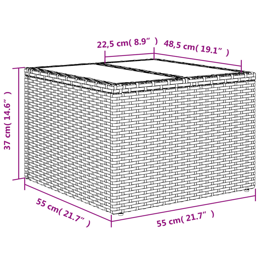 Tuintafel met glazen blad 55x55x37 cm poly rattan zwart - AllerleiShop