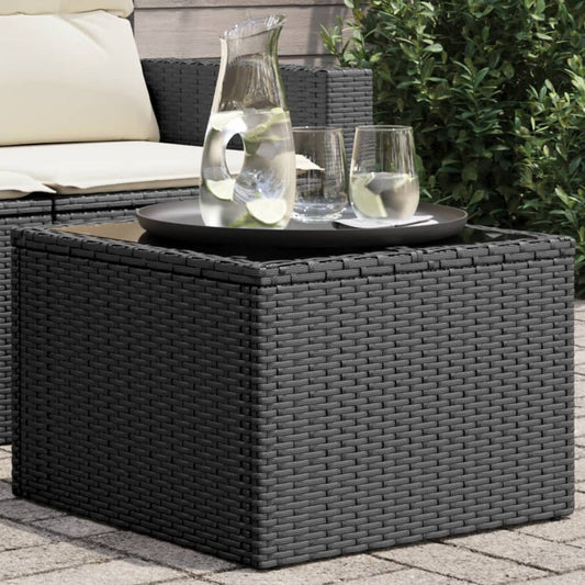 Tuintafel met glazen blad 55x55x37 cm poly rattan zwart - AllerleiShop