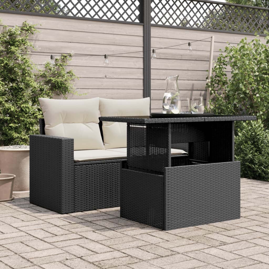 Tuintafel met glazen blad 100x55x73 cm poly rattan zwart - AllerleiShop