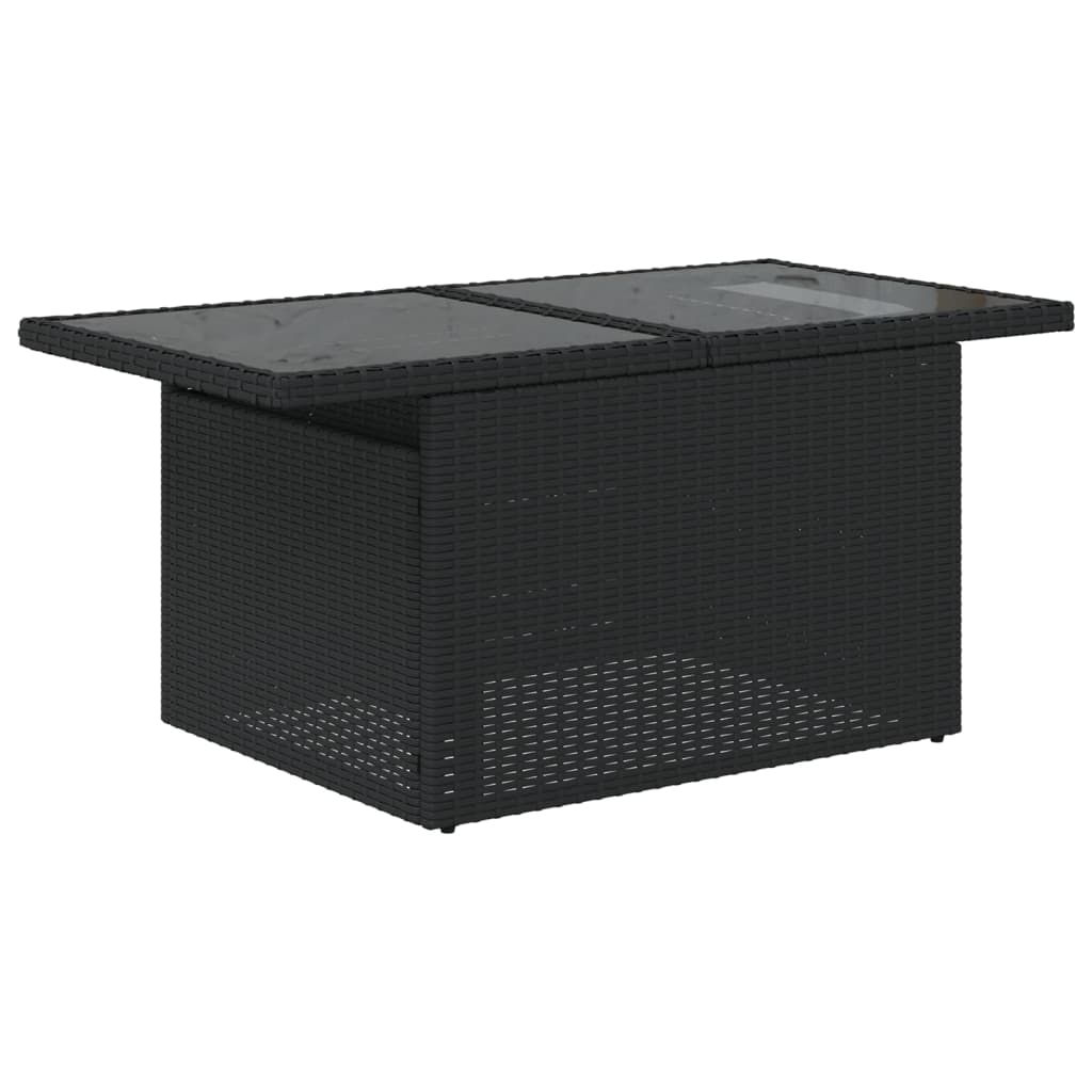 Tuintafel met glazen blad 100x55x73 cm poly rattan zwart - AllerleiShop