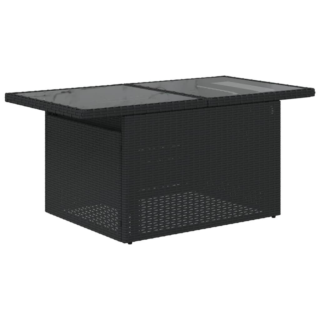 Tuintafel met glazen blad 100x55x73 cm poly rattan zwart - AllerleiShop