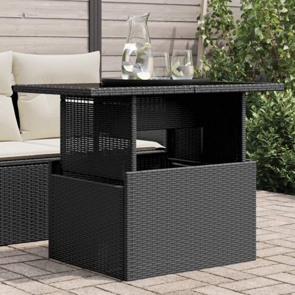 Tuintafel met glazen blad 100x55x73 cm poly rattan zwart - AllerleiShop