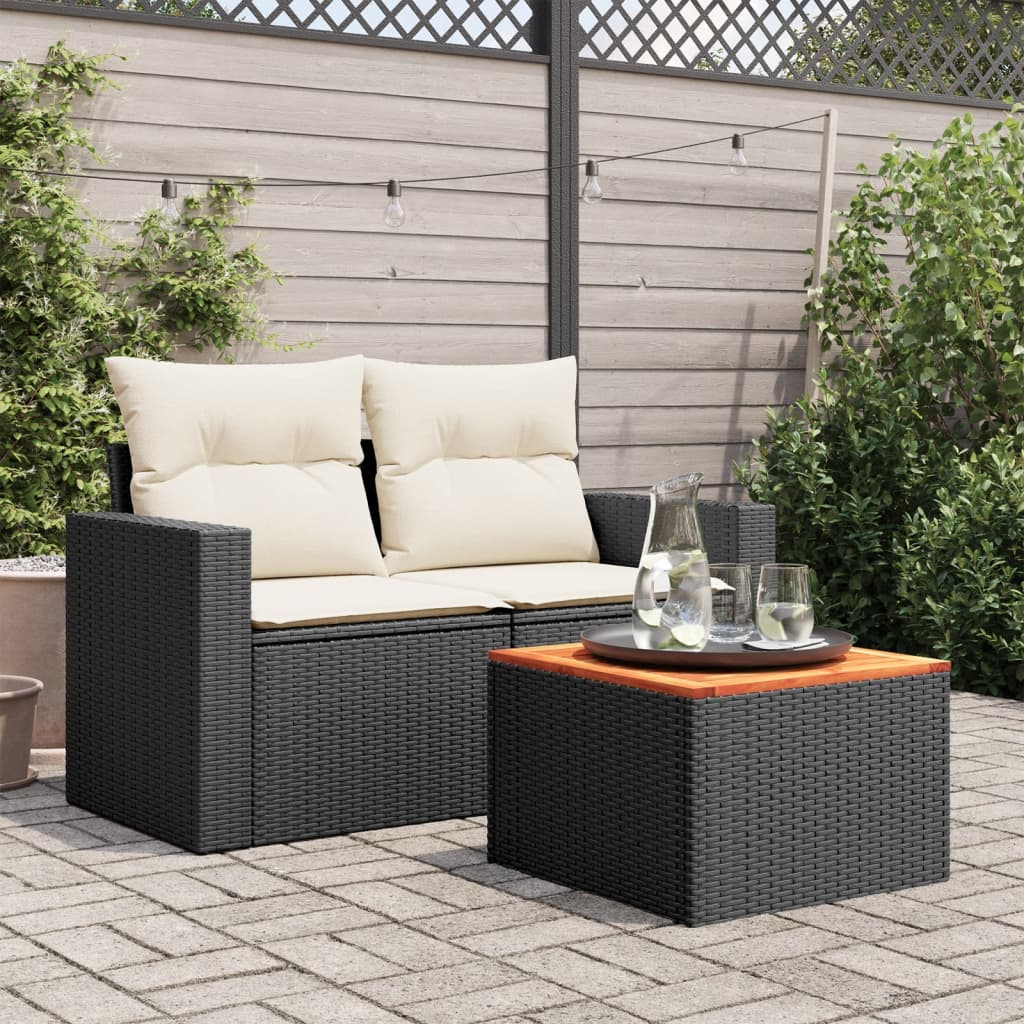 Tuintafel 55x55x37 cm poly rattan en acaciahout zwart - AllerleiShop