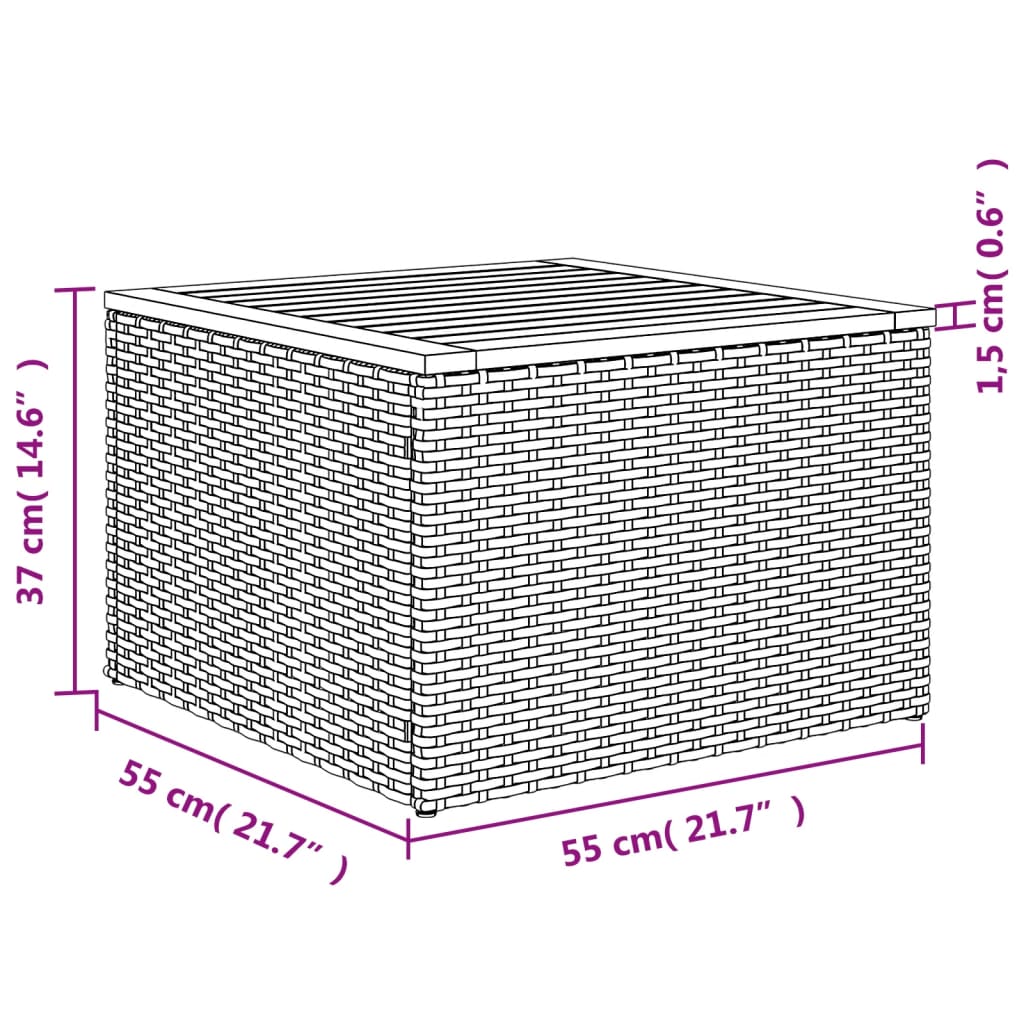 Tuintafel 55x55x37 cm poly rattan en acaciahout zwart - AllerleiShop