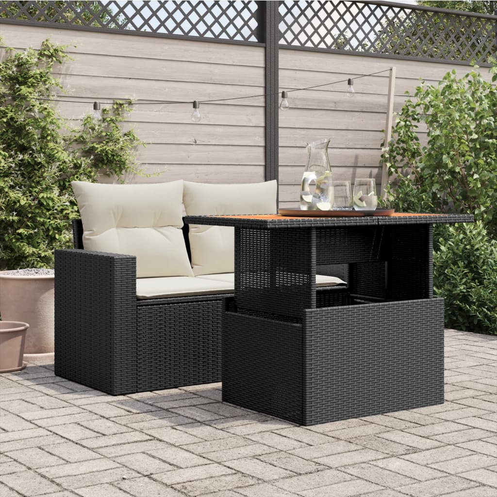 Tuintafel 100x55x73 cm poly rattan en acaciahout zwart - AllerleiShop