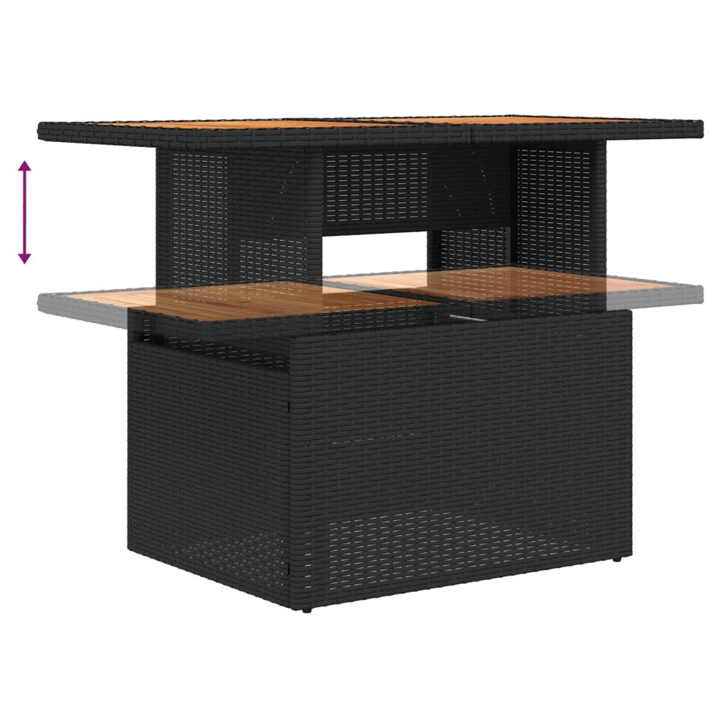 Tuintafel 100x55x73 cm poly rattan en acaciahout zwart - AllerleiShop