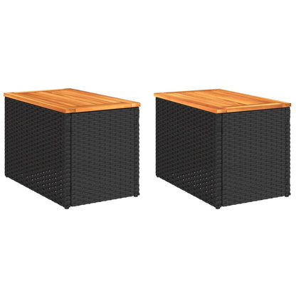 Tuinbijzettafels 2 st 55x34x37 cm hout poly rattan zwart - AllerleiShop