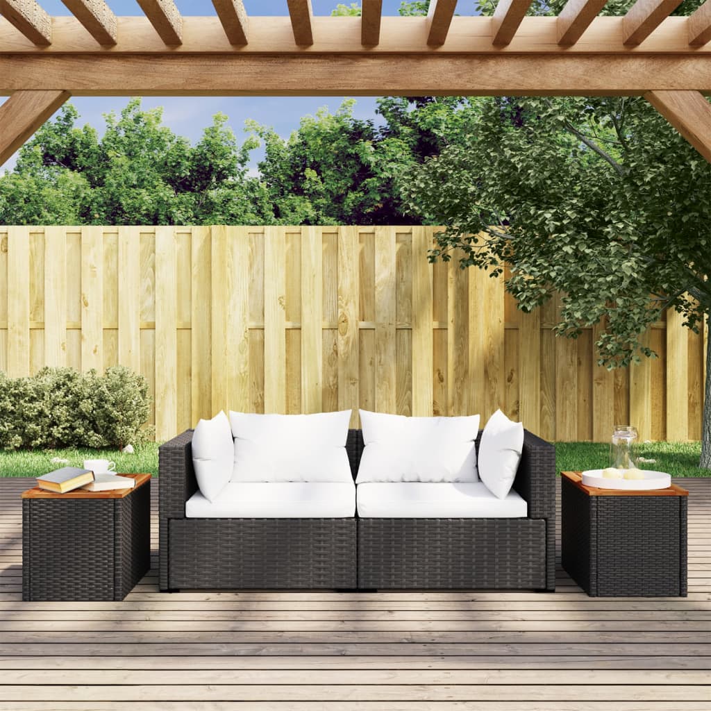 Tuinbijzettafels 2 st 55x34x37 cm hout poly rattan zwart - AllerleiShop