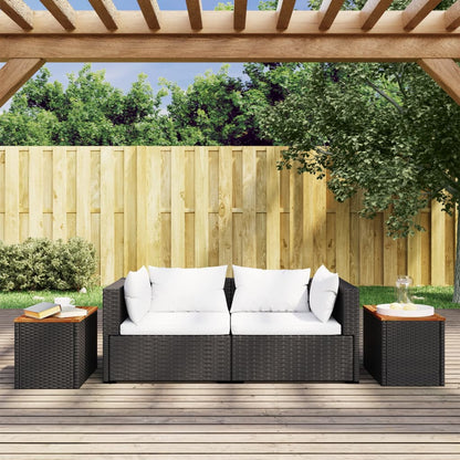 Tuinbijzettafels 2 st 55x34x37 cm hout poly rattan zwart - AllerleiShop