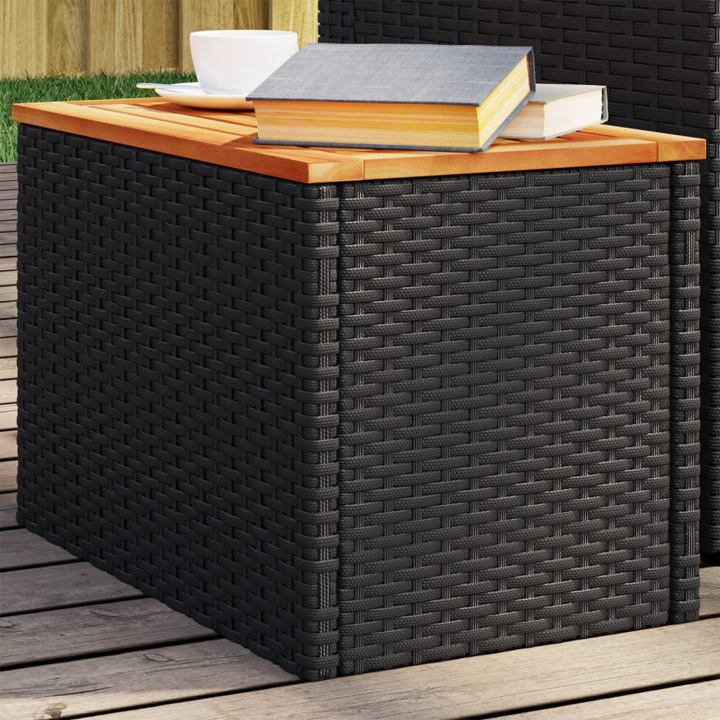 Tuinbijzettafels 2 st 55x34x37 cm hout poly rattan zwart - AllerleiShop