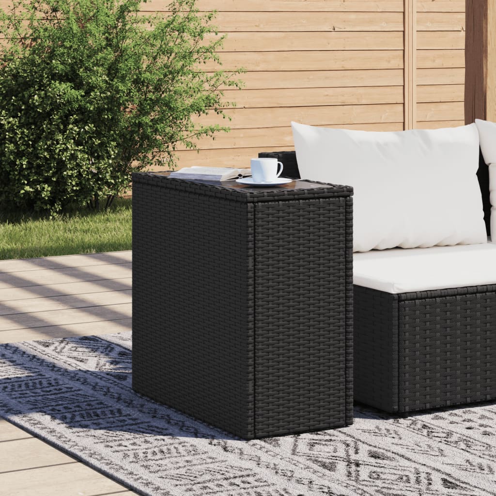 Tuinbijzettafel met glazen blad 58x27,5x55 cm poly rattan zwart - AllerleiShop