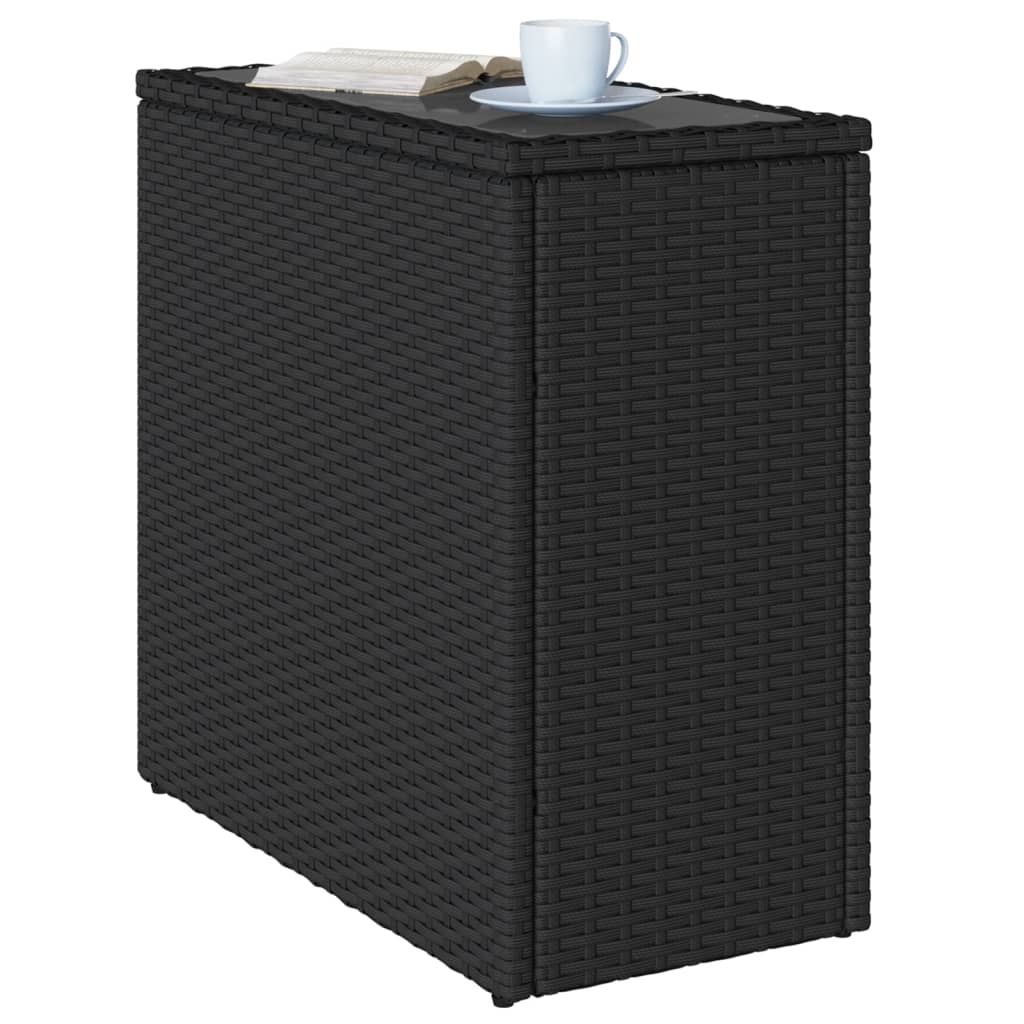 Tuinbijzettafel met glazen blad 58x27,5x55 cm poly rattan zwart - AllerleiShop