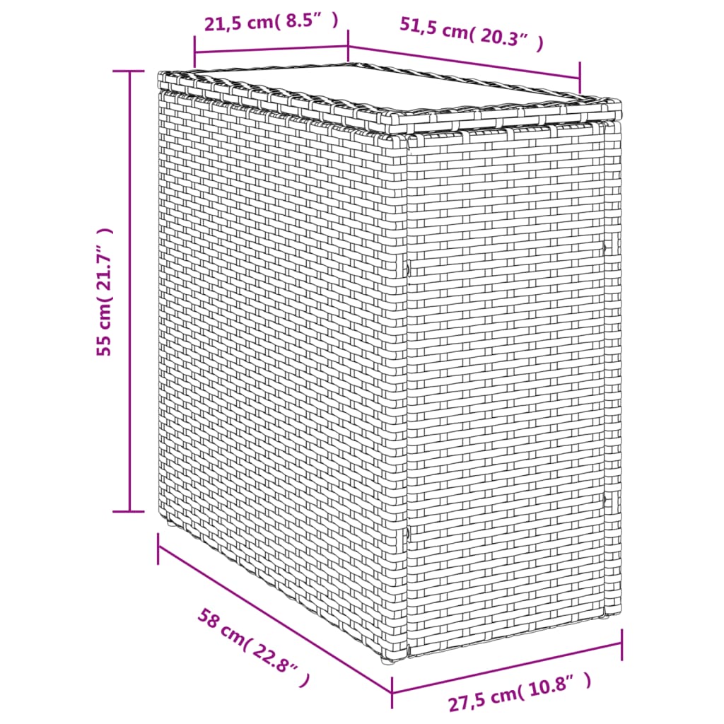 Tuinbijzettafel met glazen blad 58x27,5x55 cm poly rattan zwart - AllerleiShop