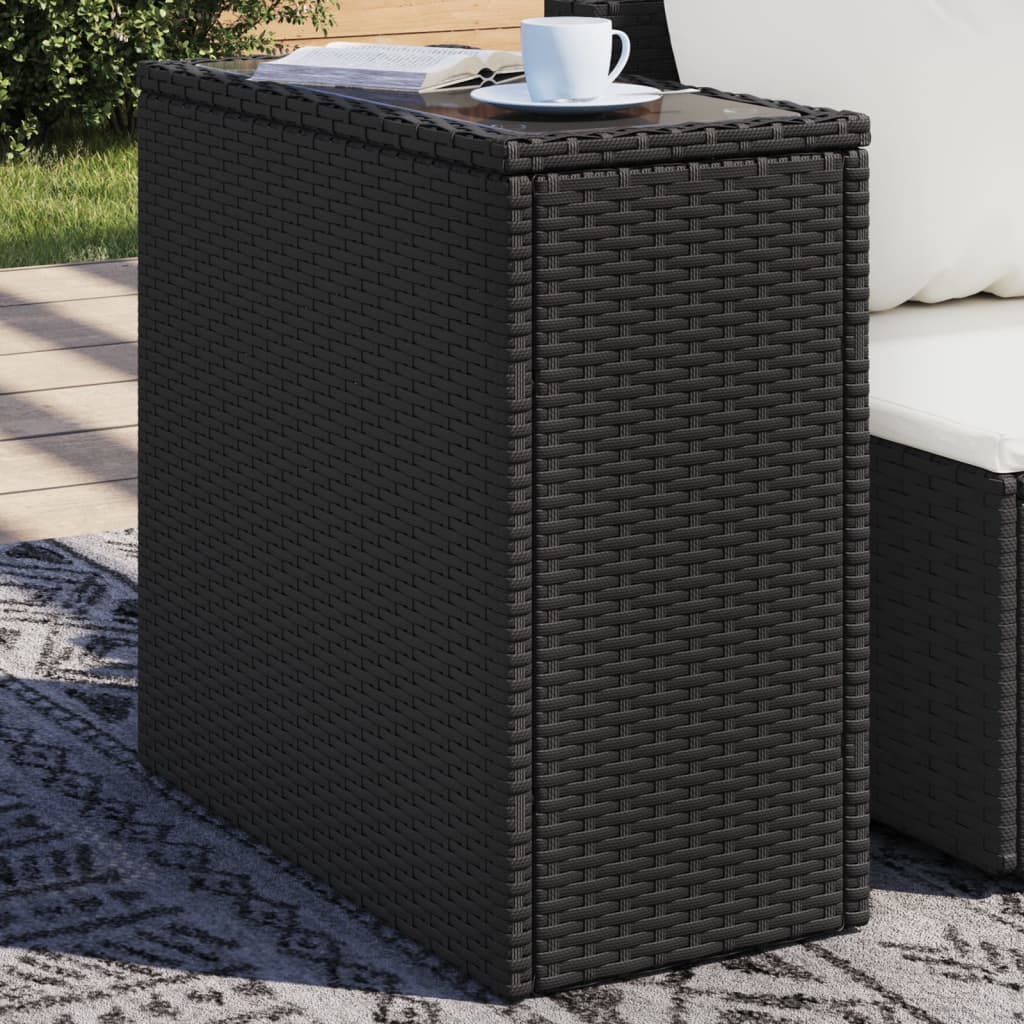 Tuinbijzettafel met glazen blad 58x27,5x55 cm poly rattan zwart - AllerleiShop