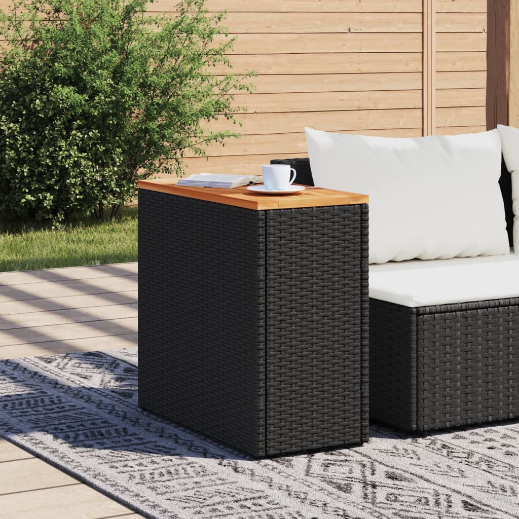 Tuinbijzettafel met houten blad 58x27,5x55 cm poly rattan zwart - AllerleiShop