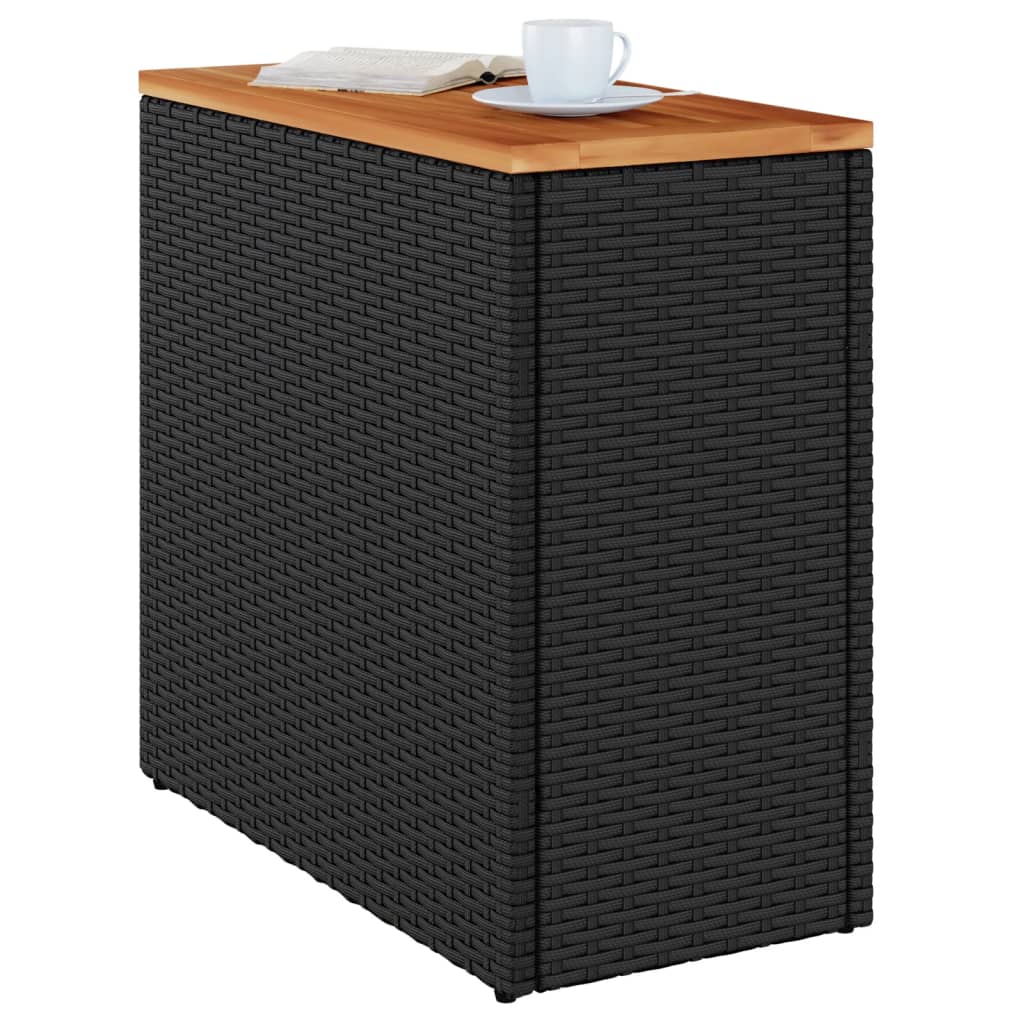 Tuinbijzettafel met houten blad 58x27,5x55 cm poly rattan zwart - AllerleiShop