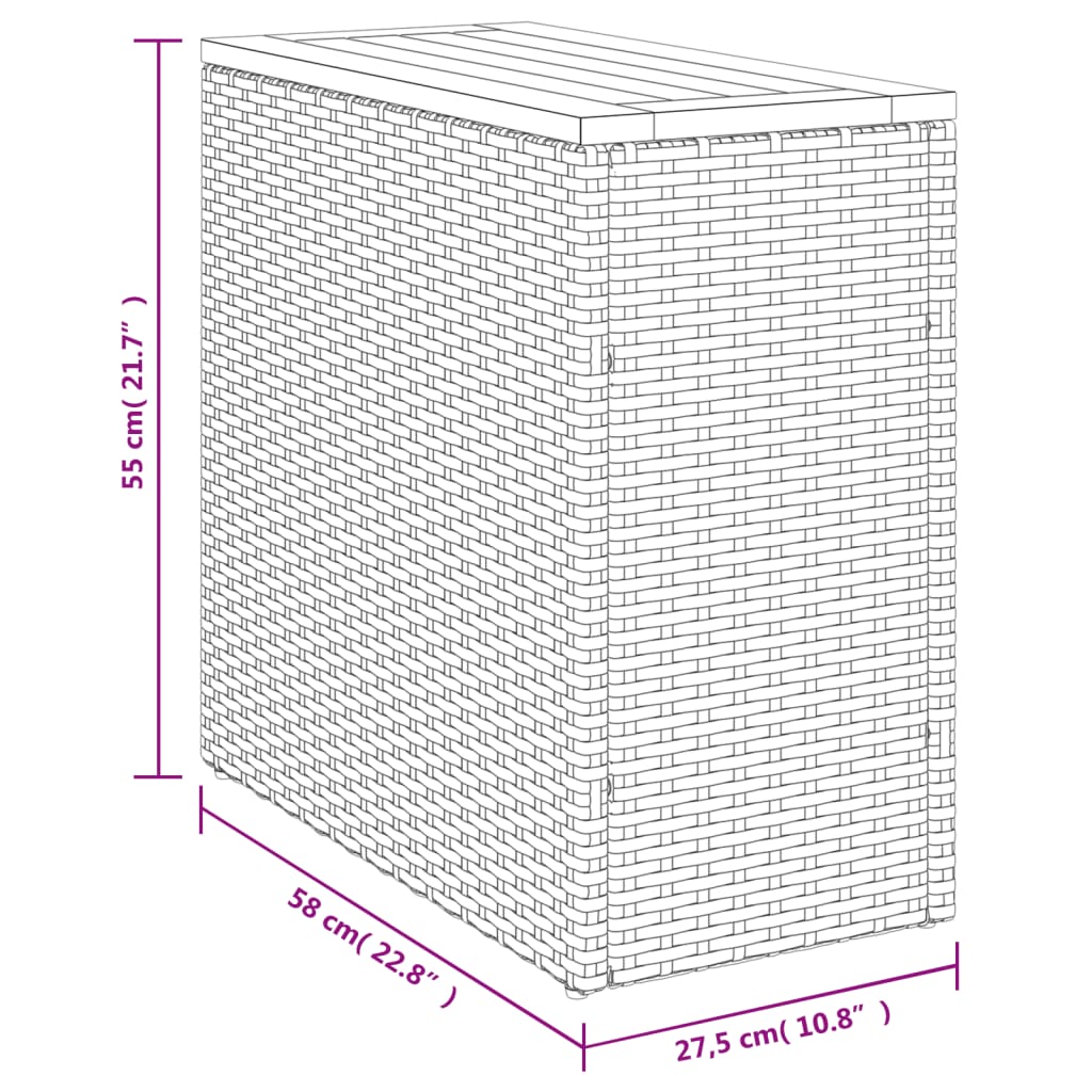 Tuinbijzettafel met houten blad 58x27,5x55 cm poly rattan zwart - AllerleiShop