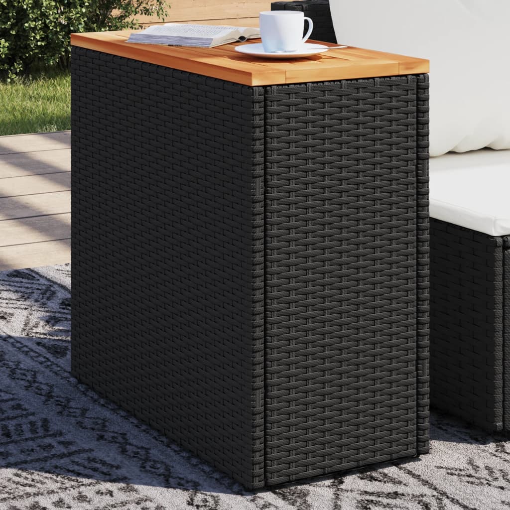 Tuinbijzettafel met houten blad 58x27,5x55 cm poly rattan zwart - AllerleiShop