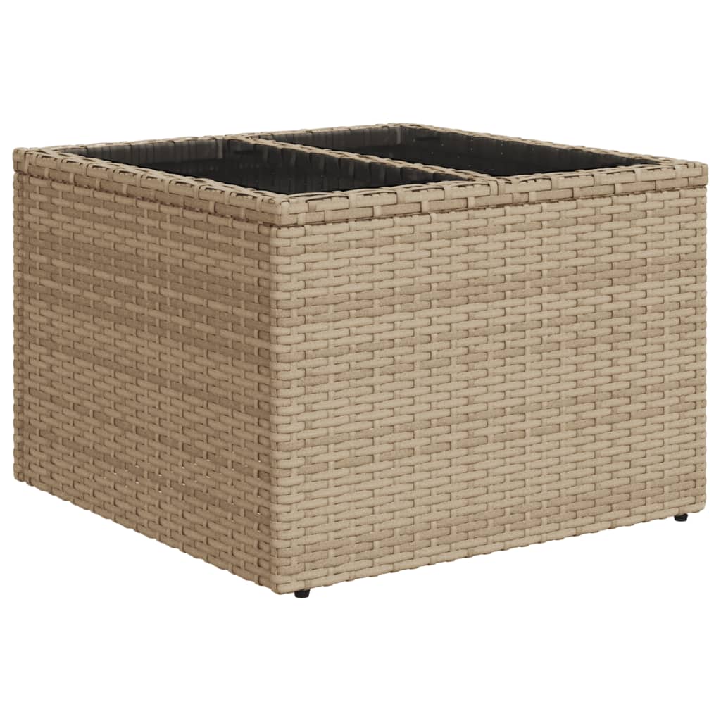 Tuintafel met glazen blad 55x55x37 cm poly rattan beige - AllerleiShop