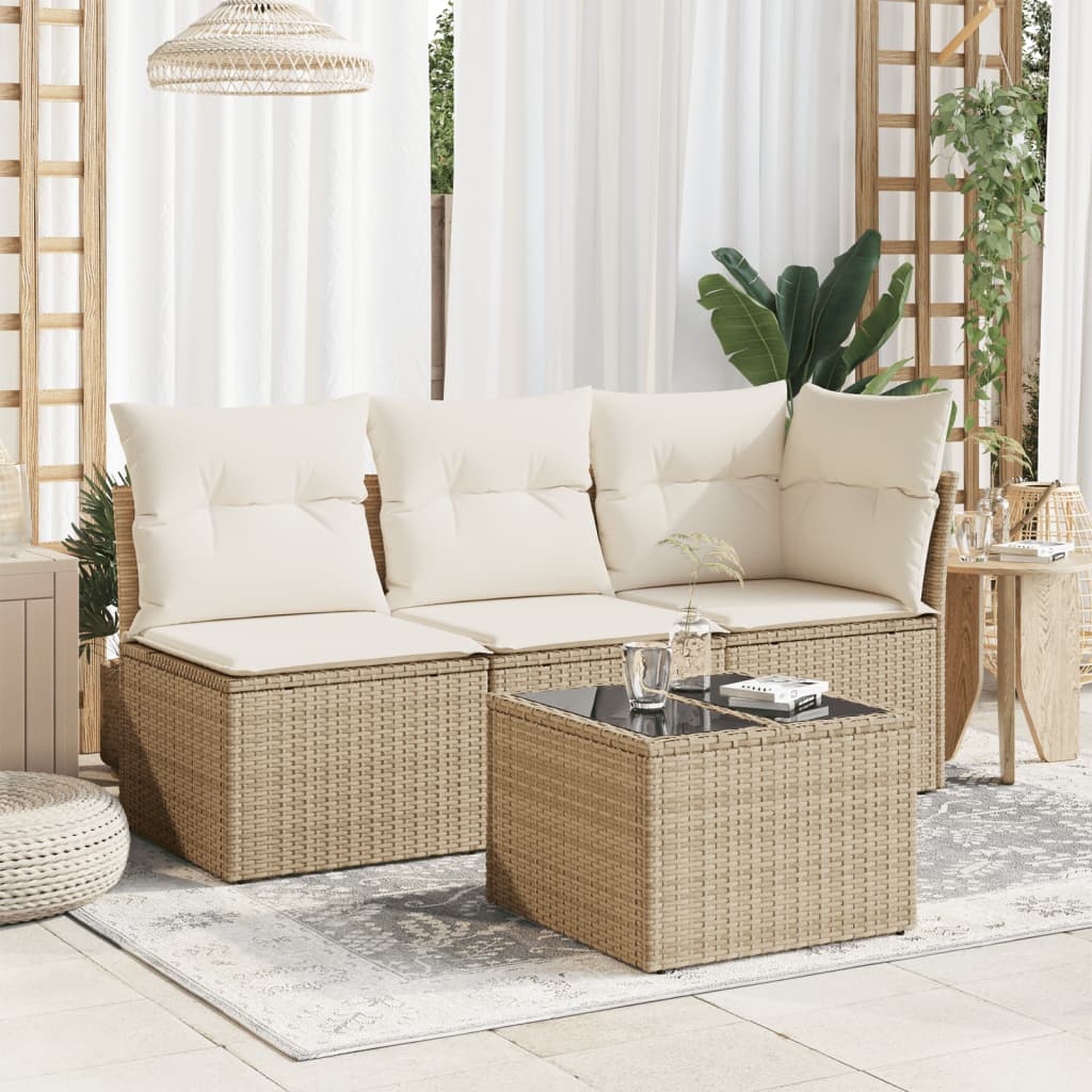 Tuintafel met glazen blad 55x55x37 cm poly rattan beige - AllerleiShop