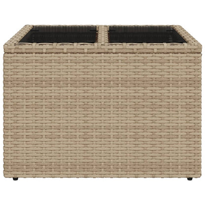 Tuintafel met glazen blad 55x55x37 cm poly rattan beige - AllerleiShop