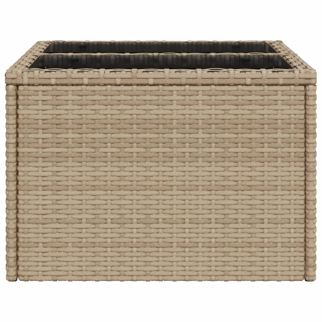 Tuintafel met glazen blad 55x55x37 cm poly rattan beige - AllerleiShop