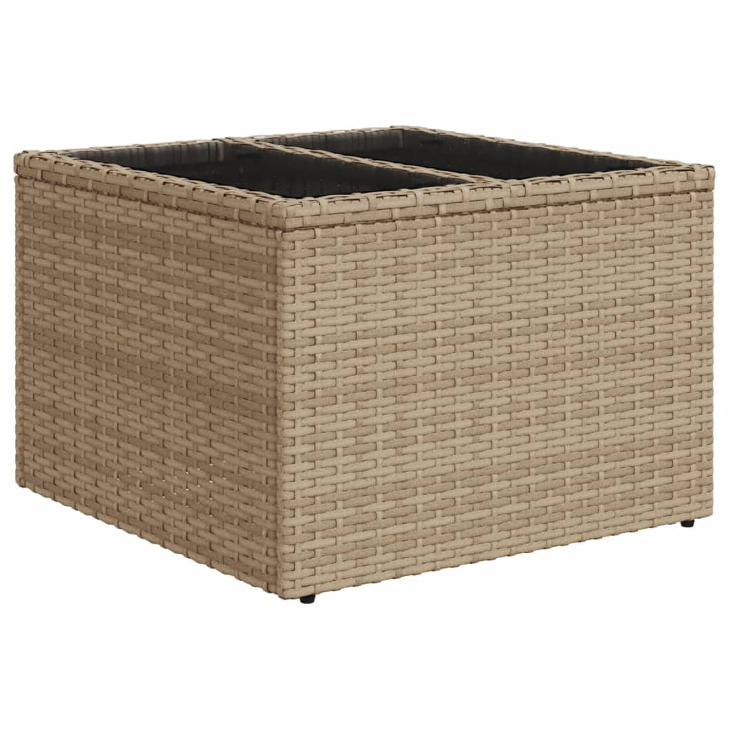 Tuintafel met glazen blad 55x55x37 cm poly rattan beige - AllerleiShop