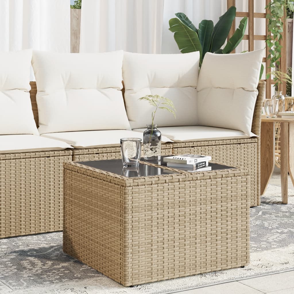 Tuintafel met glazen blad 55x55x37 cm poly rattan beige - AllerleiShop