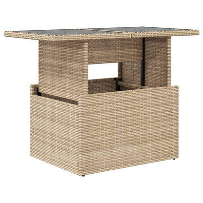 Tuintafel met glazen blad 100x55x73 cm poly rattan beige - AllerleiShop