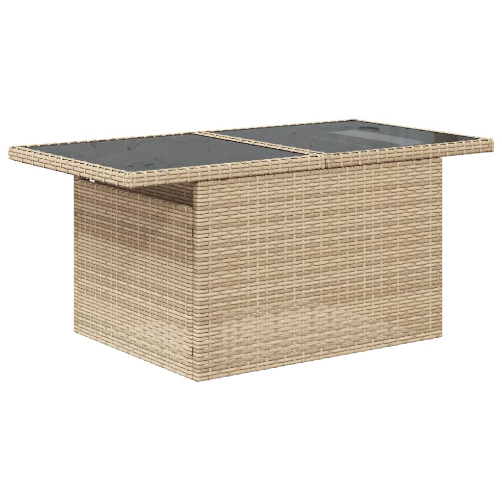 Tuintafel met glazen blad 100x55x73 cm poly rattan beige - AllerleiShop