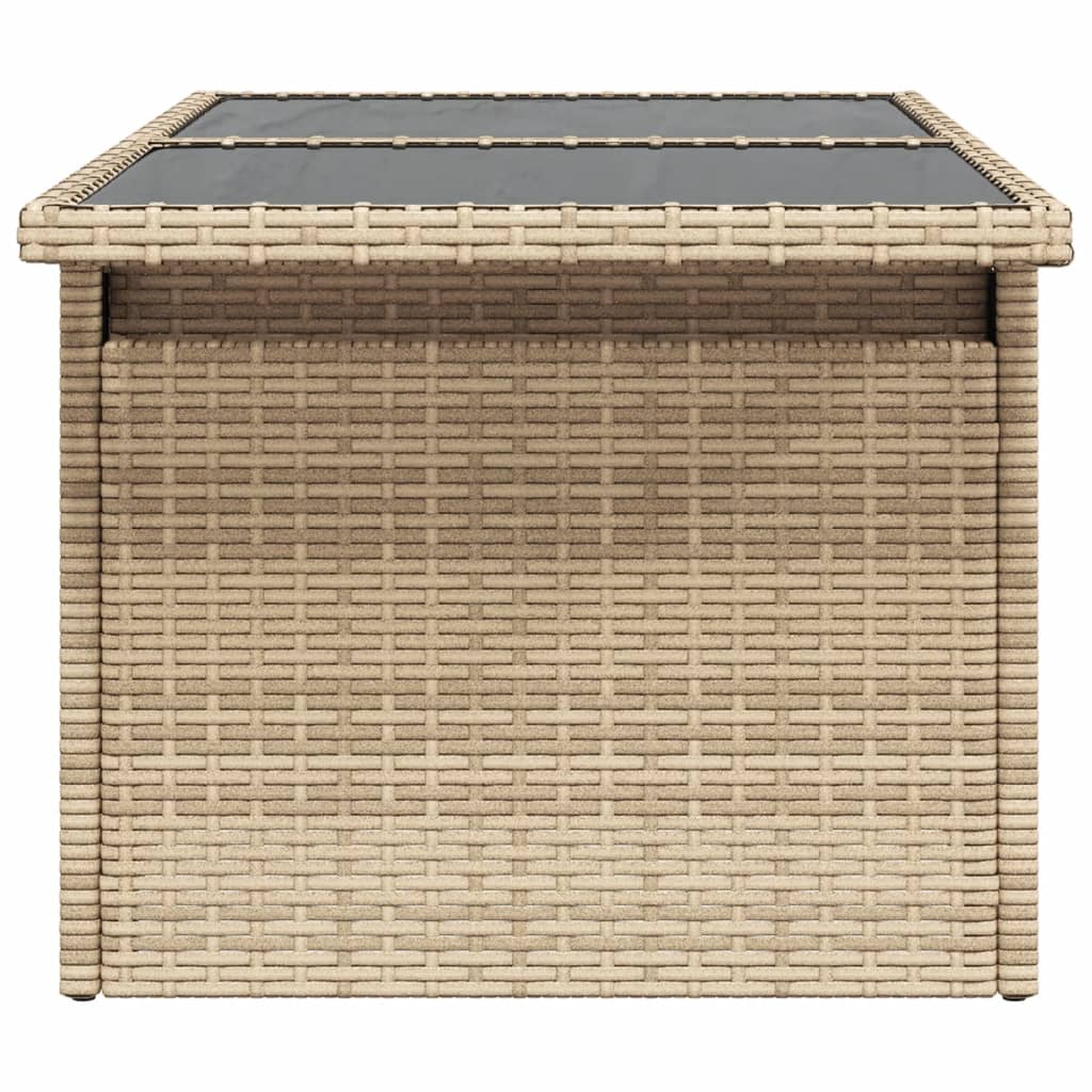 Tuintafel met glazen blad 100x55x73 cm poly rattan beige - AllerleiShop