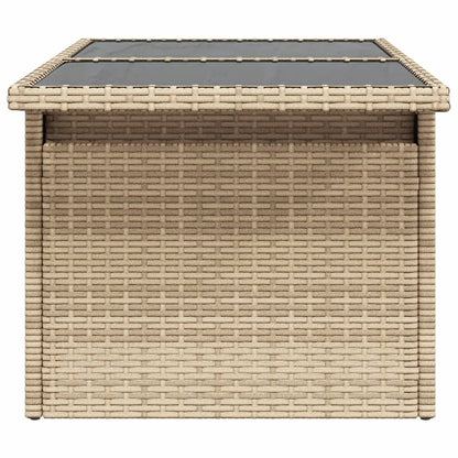 Tuintafel met glazen blad 100x55x73 cm poly rattan beige - AllerleiShop