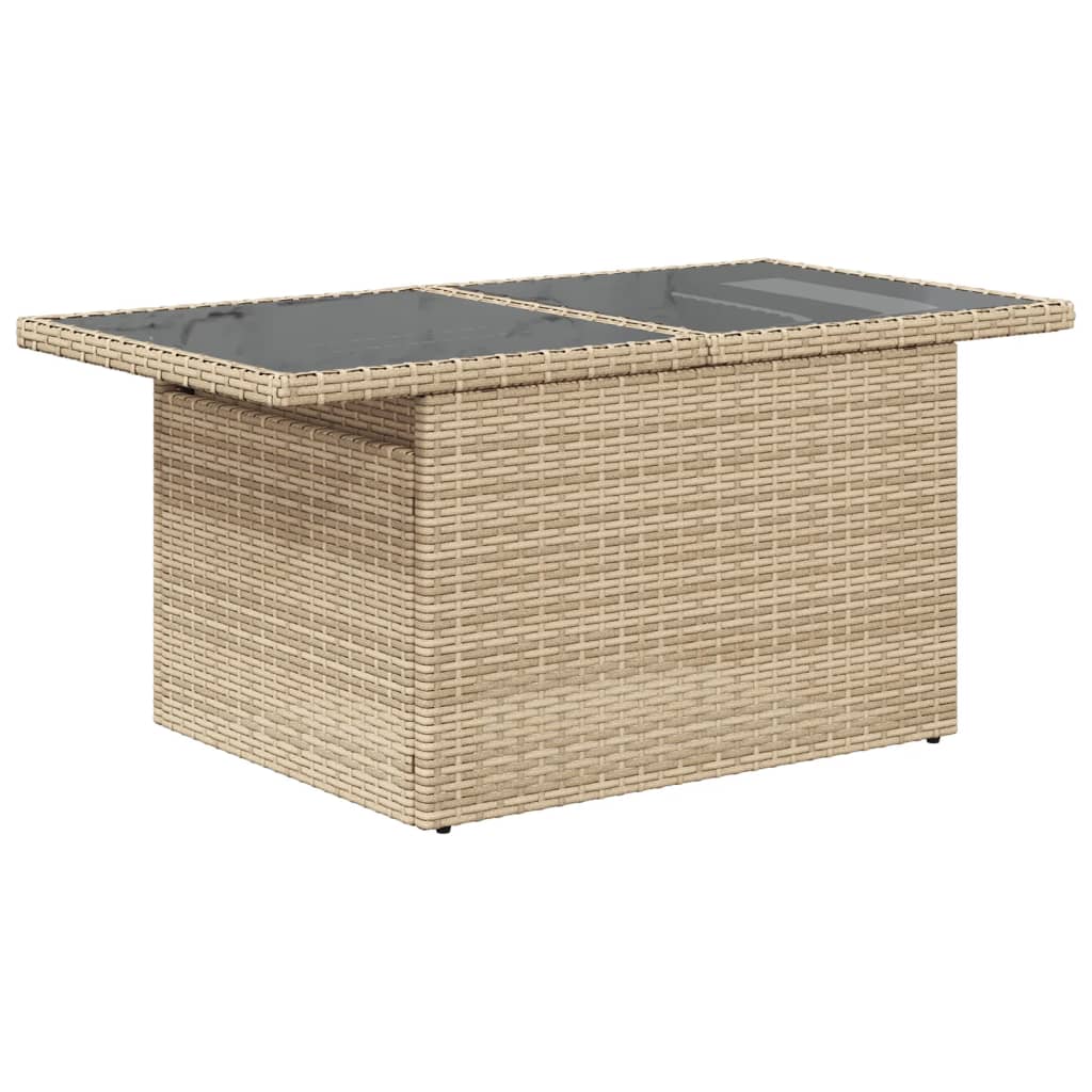 Tuintafel met glazen blad 100x55x73 cm poly rattan beige - AllerleiShop