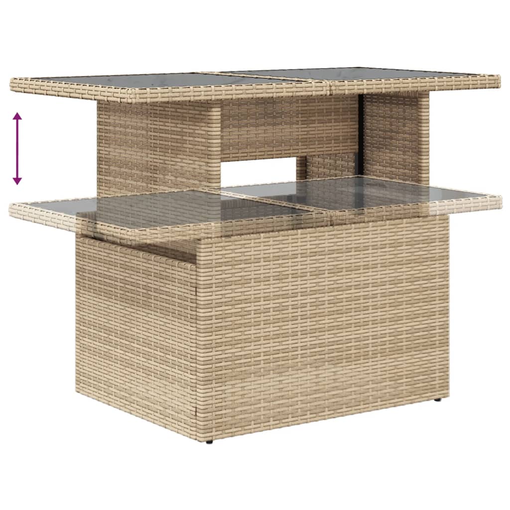 Tuintafel met glazen blad 100x55x73 cm poly rattan beige - AllerleiShop