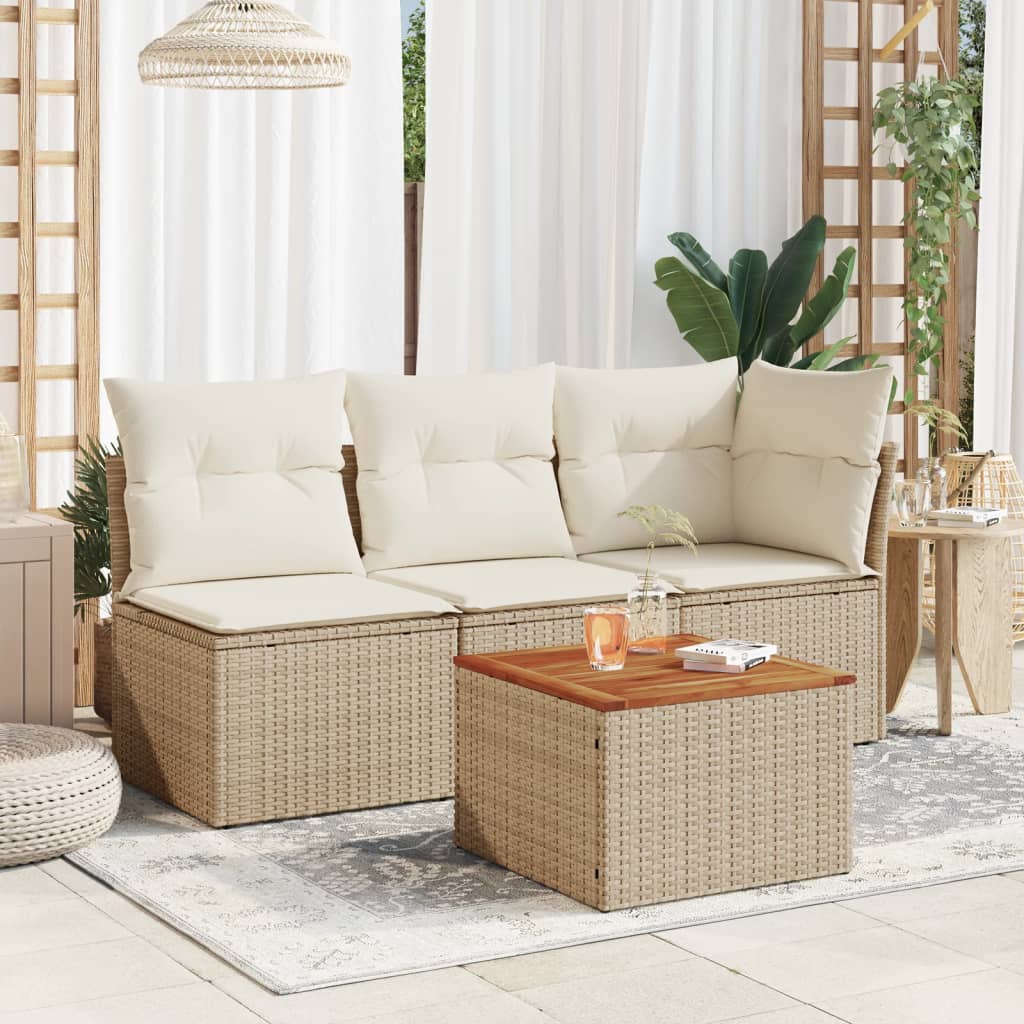 Tuintafel 55x55x37 cm poly rattan en acaciahout beige - AllerleiShop