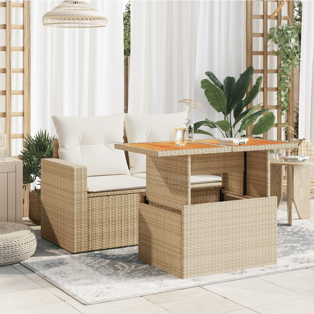 Tuintafel 100x55x73 cm poly rattan en acaciahout beige - AllerleiShop