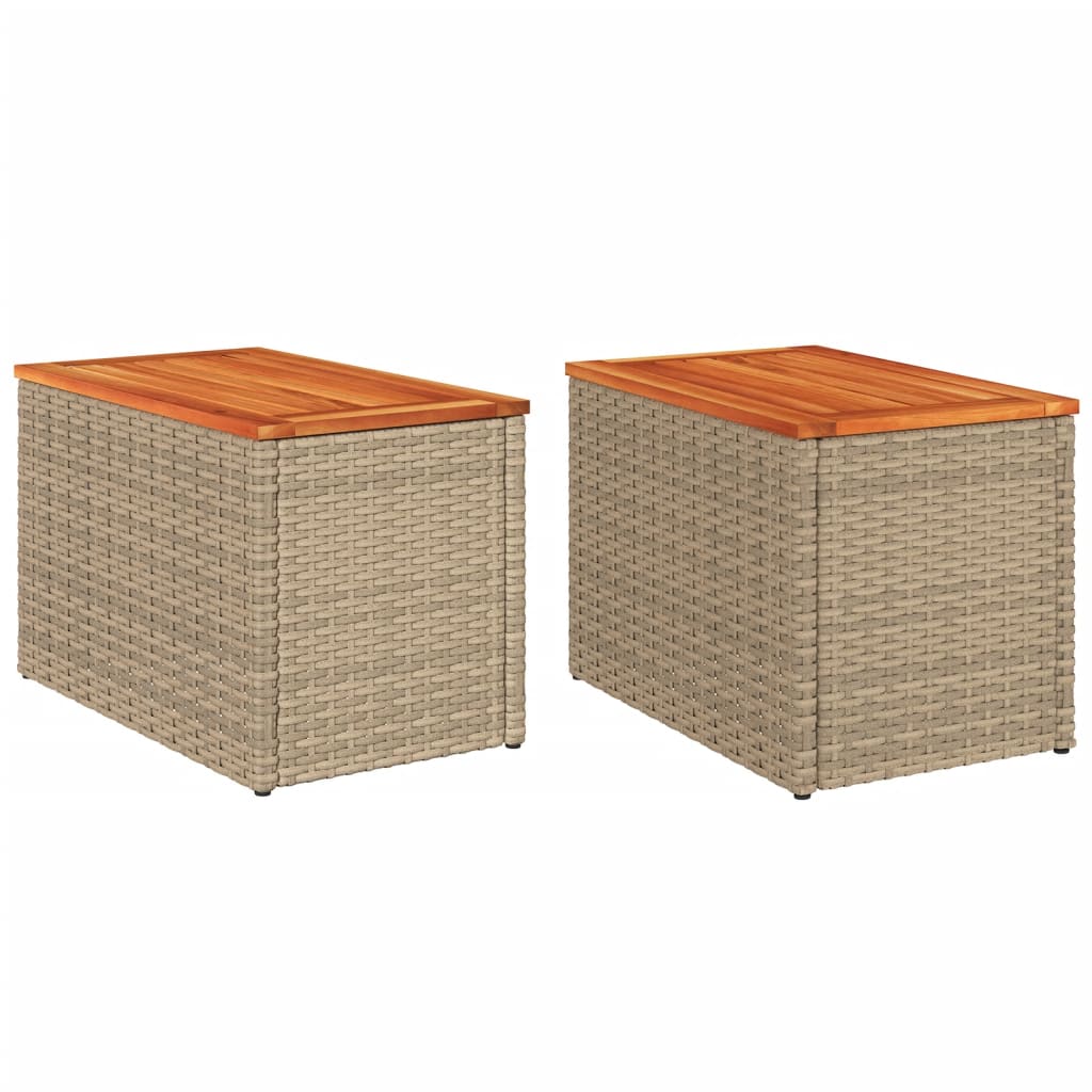 Tuinbijzettafels 2 st 55x34x37 cm poly rattan en hout beige - AllerleiShop