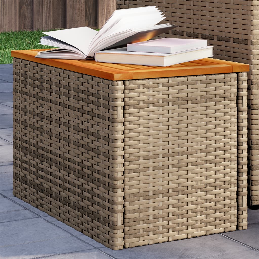 Tuinbijzettafels 2 st 55x34x37 cm poly rattan en hout beige - AllerleiShop