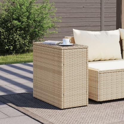 Tuinbijzettafel met glazen blad 58x27,5x55 cm poly rattan beige - AllerleiShop