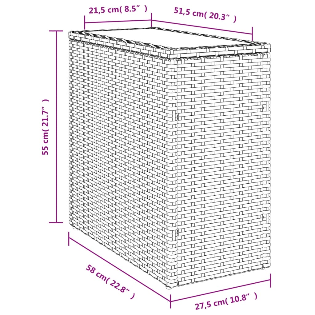 Tuinbijzettafel met glazen blad 58x27,5x55 cm poly rattan beige - AllerleiShop