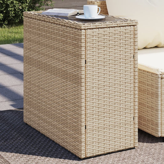 Tuinbijzettafel met glazen blad 58x27,5x55 cm poly rattan beige - AllerleiShop