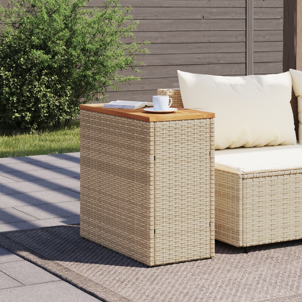 Tuinbijzettafel met houten blad 58x27,5x55 cm poly rattan beige - AllerleiShop