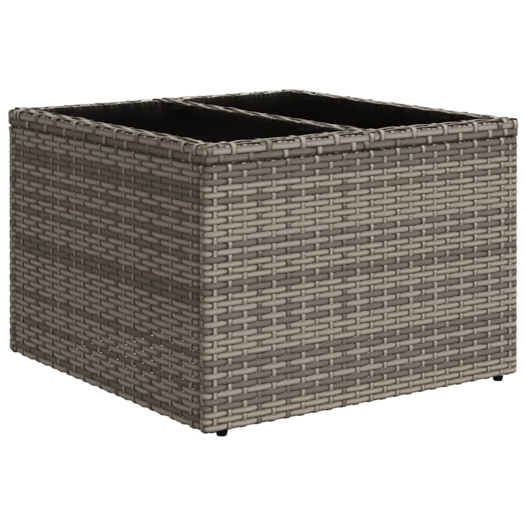 Tuintafel met glazen blad 55x55x37 cm poly rattan grijs - AllerleiShop