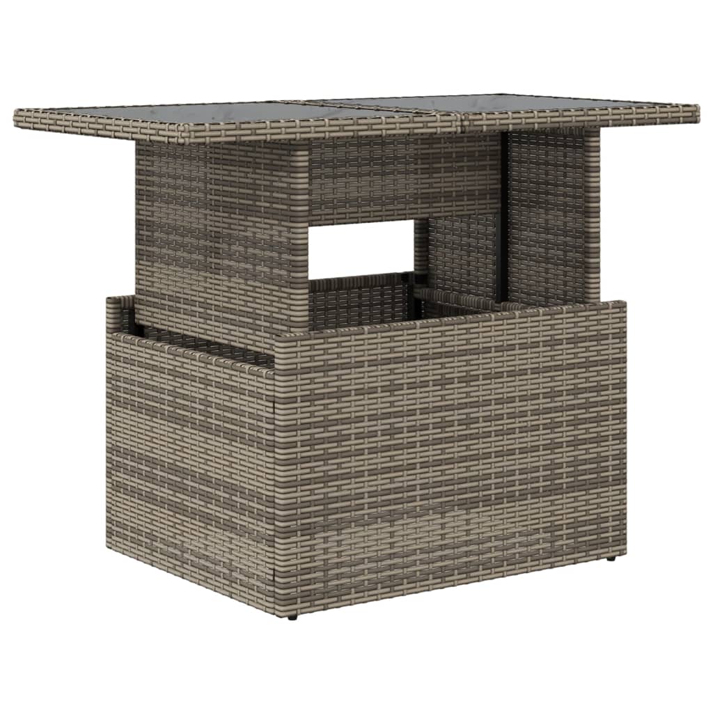 Tuintafel met glazen blad 100x55x73 cm poly rattan grijs - AllerleiShop