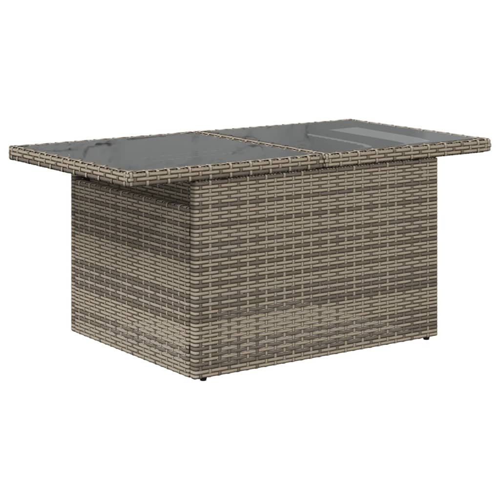 Tuintafel met glazen blad 100x55x73 cm poly rattan grijs - AllerleiShop