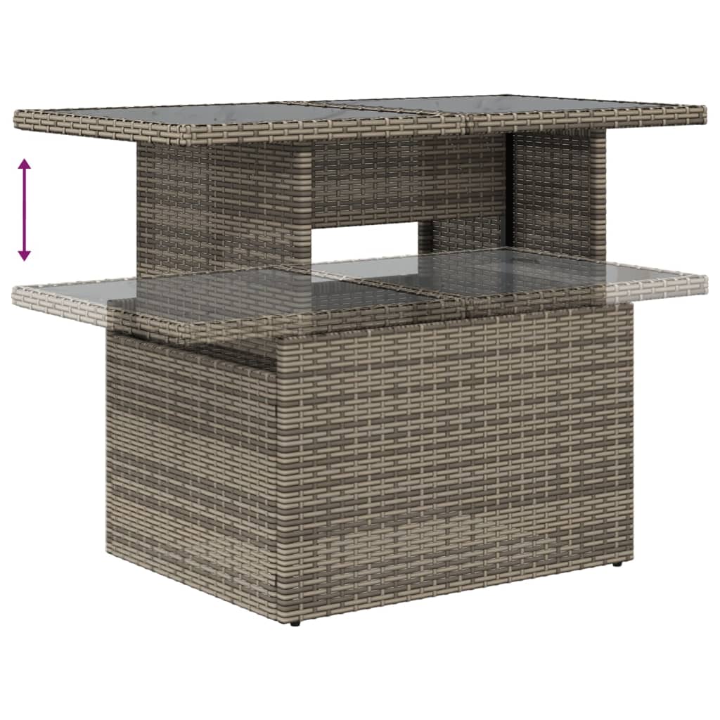 Tuintafel met glazen blad 100x55x73 cm poly rattan grijs - AllerleiShop