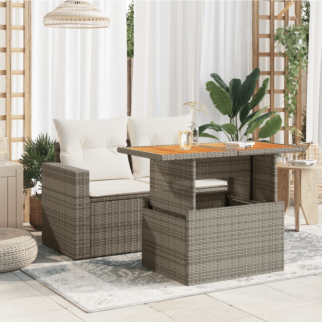 Tuintafel 100x55x73 cm poly rattan en acaciahout grijs - AllerleiShop