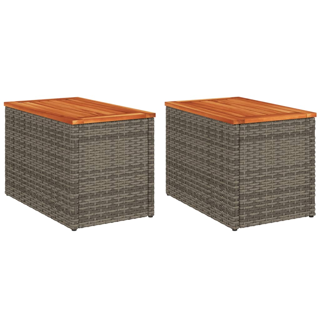 Tuinbijzettafels 2 st 55x34x37 cm poly rattan en hout grijs - AllerleiShop