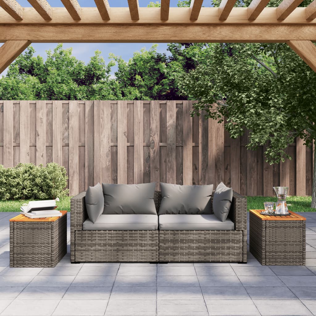 Tuinbijzettafels 2 st 55x34x37 cm poly rattan en hout grijs - AllerleiShop