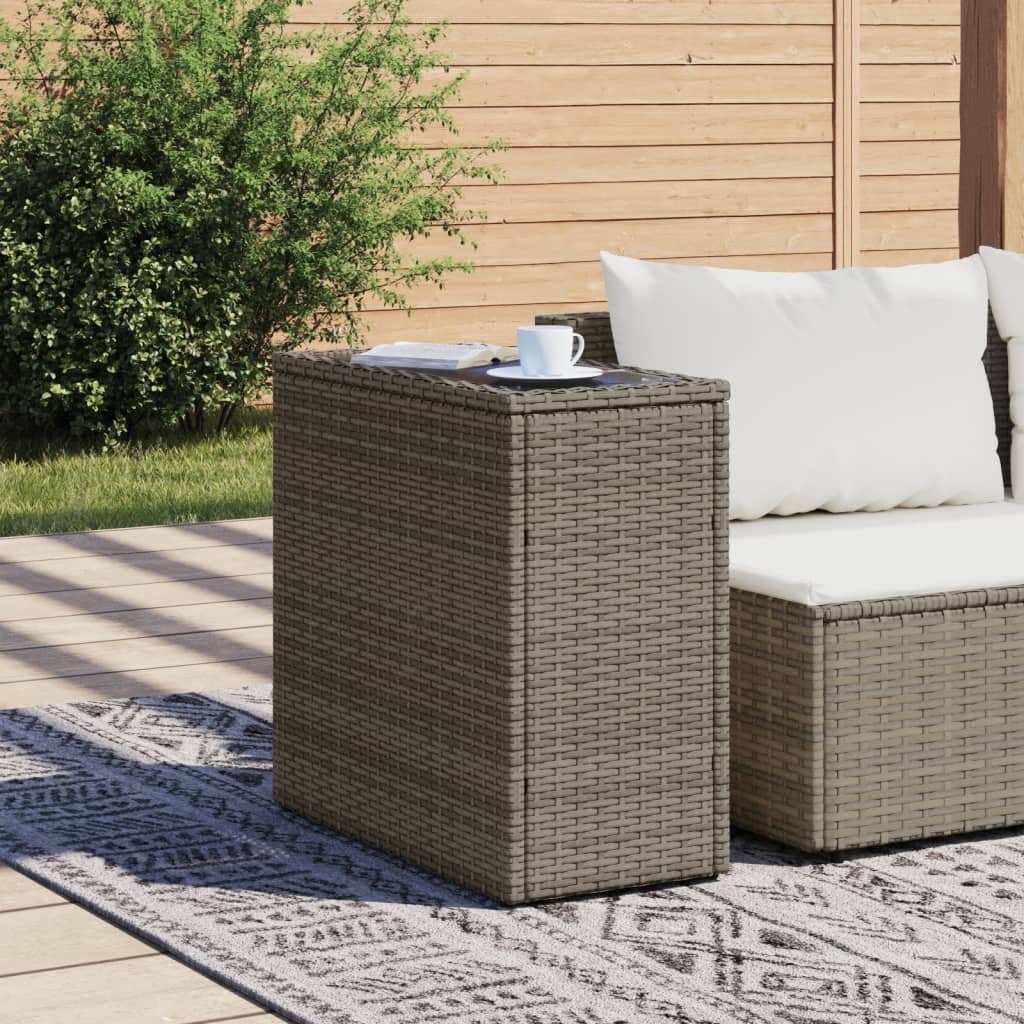 Tuinbijzettafel met glazen blad 58x27,5x55 cm poly rattan grijs - AllerleiShop